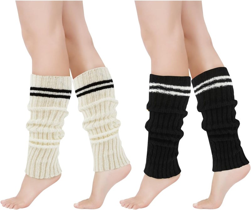 Junely 2 Pairs Leg Warmers for Women 80s Ribbed Knit Leg Warmer Pack for Ballet Dance Figure Skating Yoga Party Neon - Image 1